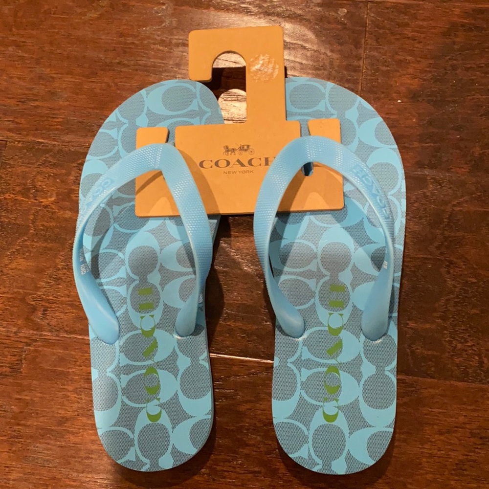 Coach flip flops, blue signature, size 6, NWT